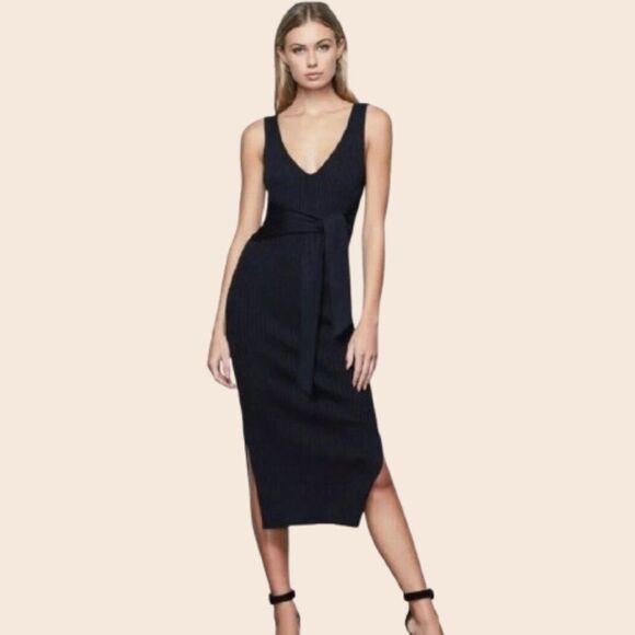Good American Rib Knit Belted Midi Dress Size 1 - Picture 1 of 13